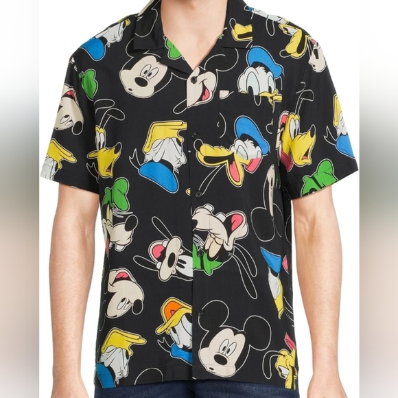 Disney Men’s 3XL Mickey Mouse & Friends Graphic Black Button Up Shirt - Picture 1 of 4